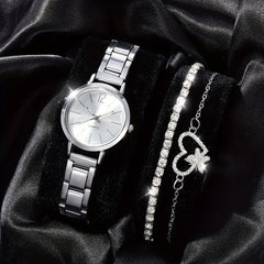 3pcs Small Fresh Alloy Children's Watch Rhinestone Jewelry Set