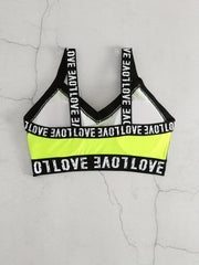 Contrast Binding Sports Bra V neck Yoga Workout Crop Top