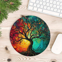 Colorful Tree Pattern Round Mouse Pad Non-slip Rubber Base