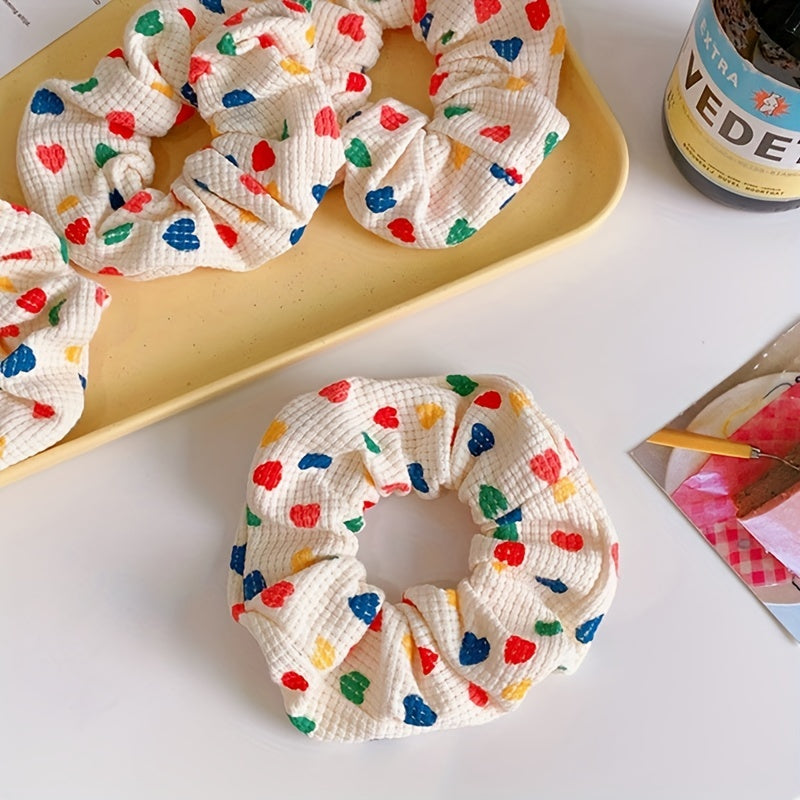 Girl's Love Heart Pattern Large Scrunchies Hair Ties