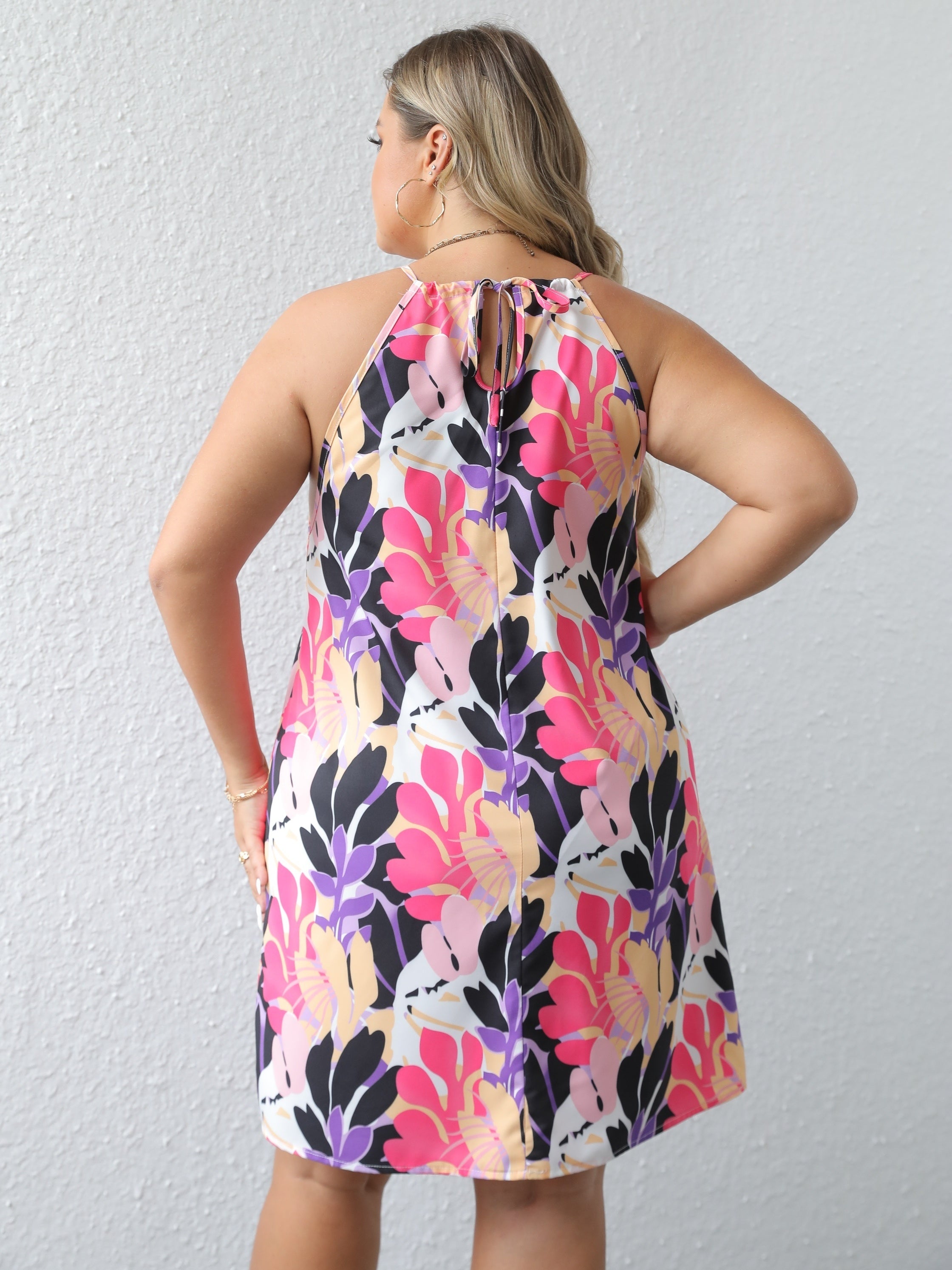 Leaf Print Halter Neck Mini Dress
