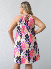 Leaf Print Halter Neck Mini Dress
