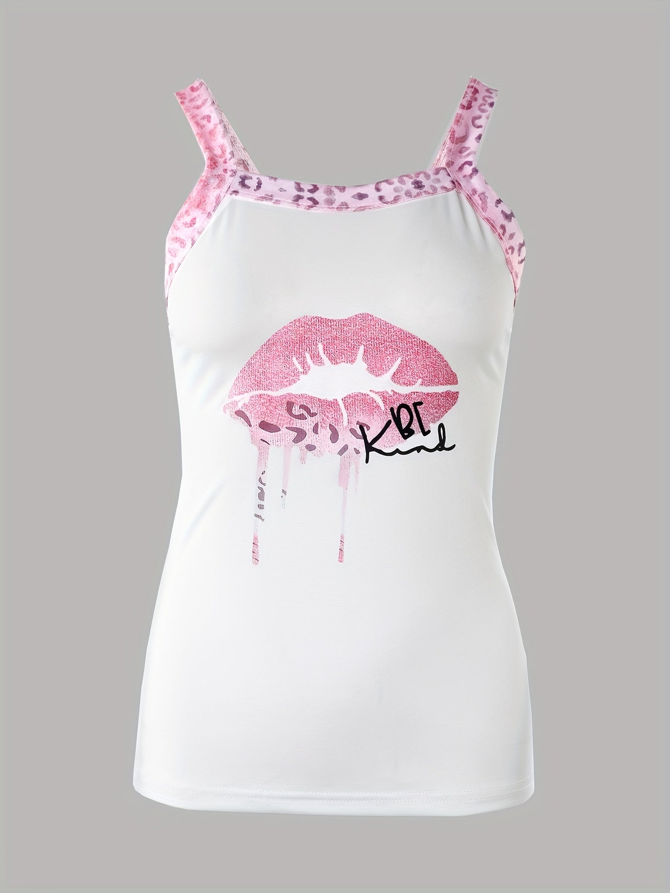 Leopard Lips Print Cami Top Sexy Tie Back Sleeveless Summer Top