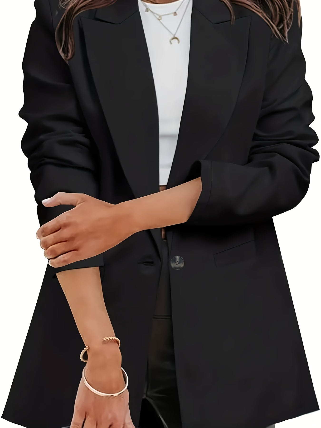 Women's Plus Solid Long Sleeve Casual Blazer
