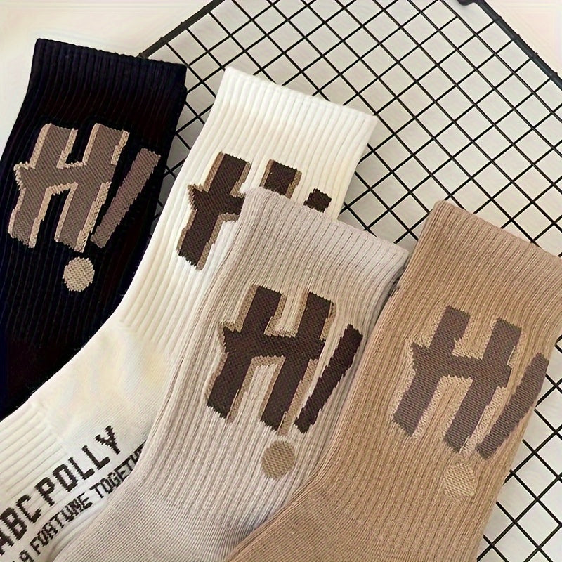 4 Pairs Letter Print Socks Comfy & Breathable Mid Tube Women's Stockings