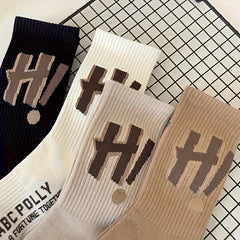 4 Pairs Letter Print Socks Comfy & Breathable Mid Tube Women's Stockings