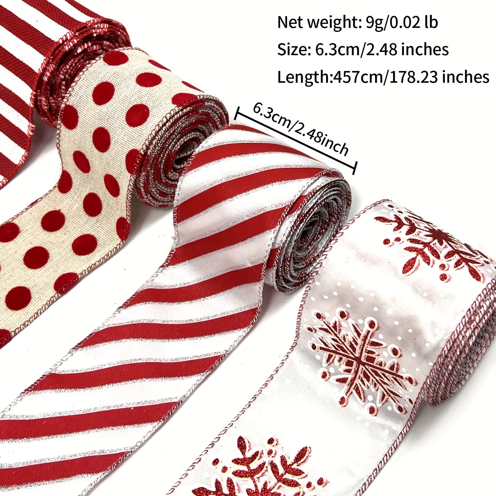 4.57m Christmas Wired Edge Ribbons Red/Stripes Ribbon Candy Cane DIY Craft