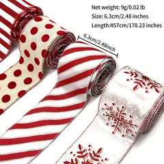 4.57m Christmas Wired Edge Ribbons Red/Stripes Ribbon Candy Cane DIY Craft
