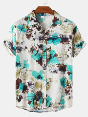 Men s Cotton Splatter Paint Short Sleeve Shirt Hawaiian Shirt