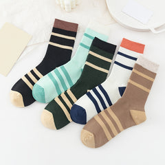 5 Pairs Striped Sports Socks Cotton Mid Tube Women's Stockings