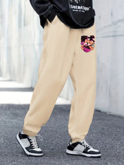Men's Graffiti Dog Pattern Sweatpants with Pockets Drawstring