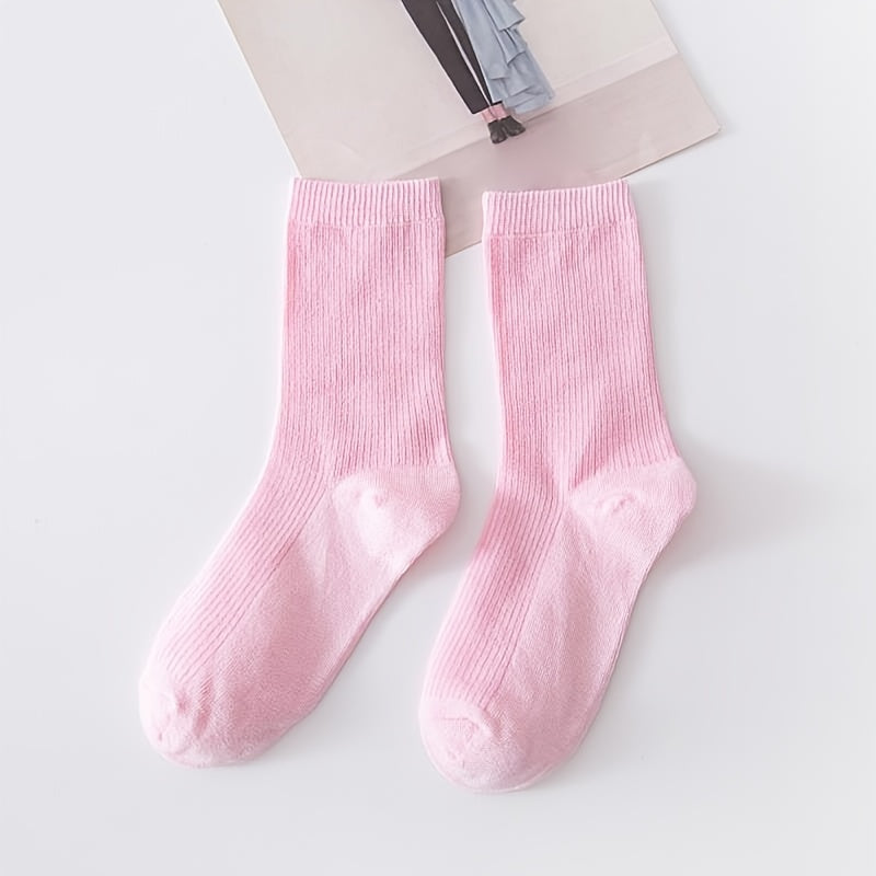 3 Pairs Women's Pink Solid Mid Tube Socks