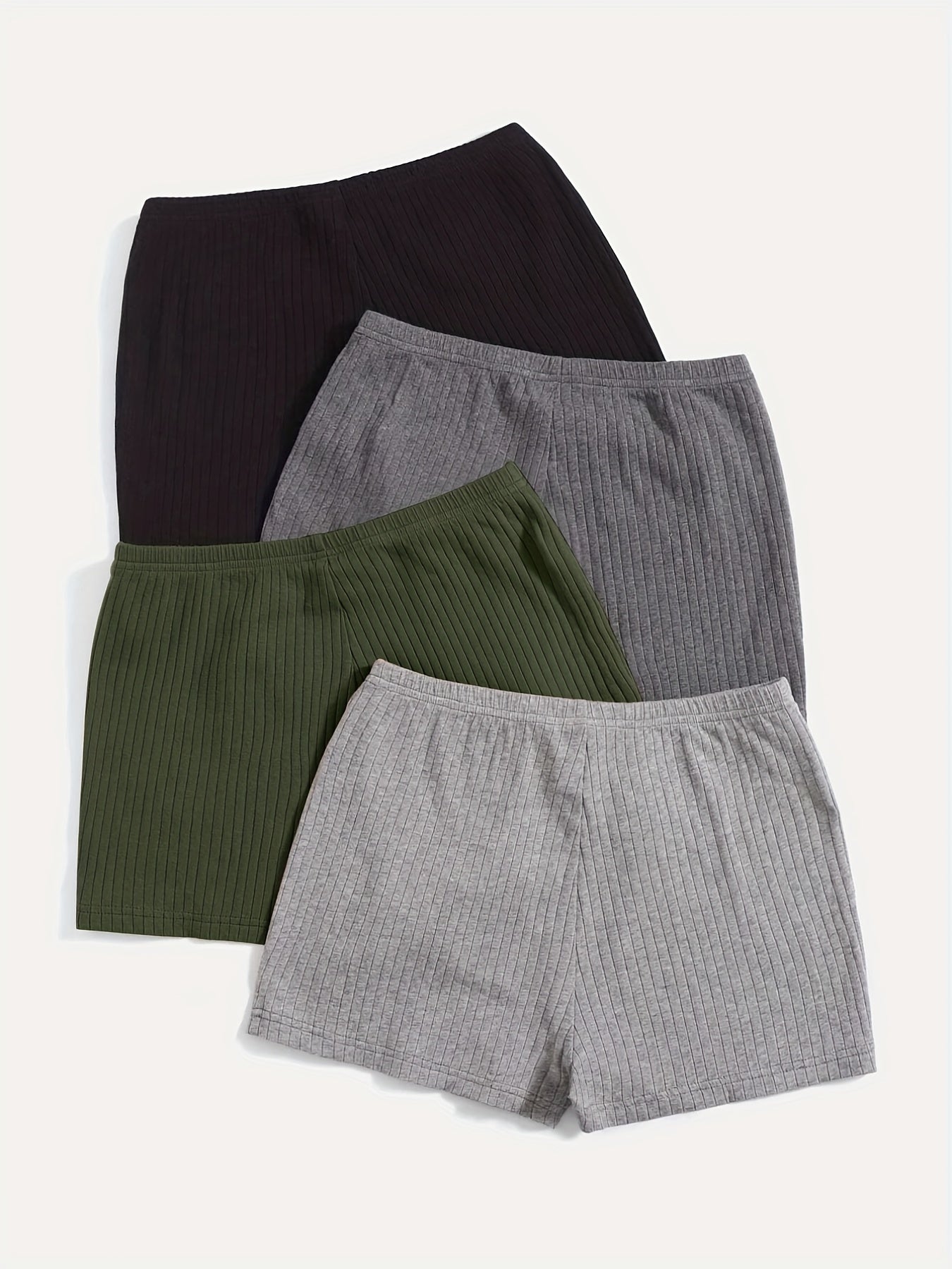 Ribbed Knit Shorts 4 Pack Elastic Waist Women's Clothing