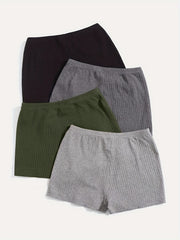Ribbed Knit Shorts 4 Pack Elastic Waist Women's Clothing