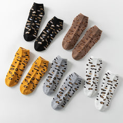 5 Pairs Leopard Crew Socks Soft & Comfy Women's Stockings