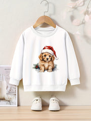 Christmas Dog Print Girls Casual Pullover Sweatshirt Long Sleeve Crew Neck Tops
