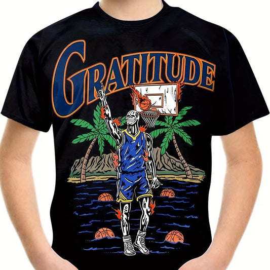 Kids Beach & Basketball Graphic Tee Boys & Girls Casual T-shirt 3D Print