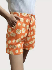 Daisy Print High Waist Shorts Casual Women's Clothing