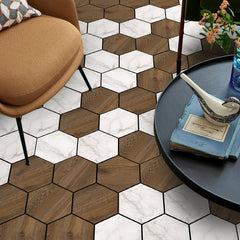 11pcs Marble Wood Grain Hexagon Floor Stickers Waterproof Non slip