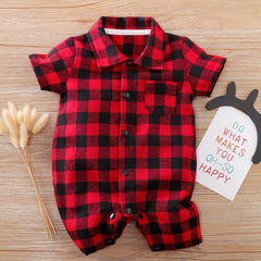 Infant Boys Plaid Jumpsuits Short Sleeve Rompers