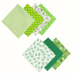 7pcs Green Floral Quilted Cotton Fabric DIY Patched Sewing Clip Flower Cloth