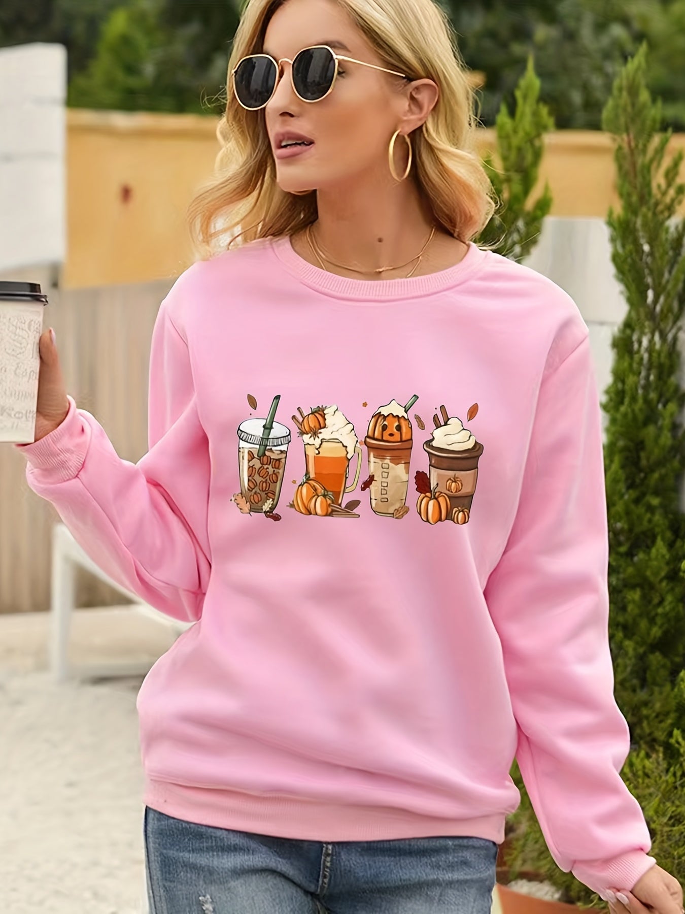 Pumpkin Drinking Print Halloween Sweatshirt