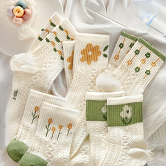 5 Pairs Floral Print Socks Breathable Women's Stockings & Hosiery