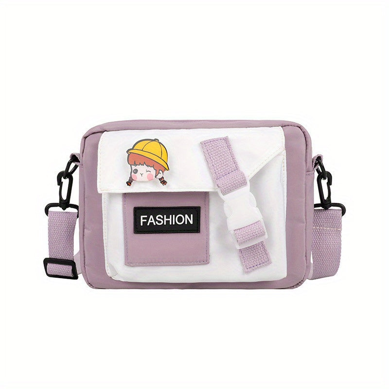 Letter Patch Bag Small Square Shoulder Bag With Pin