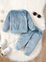 Boys Dinosaur Embroidery Long Sleeve Pullover Top Trousers Set