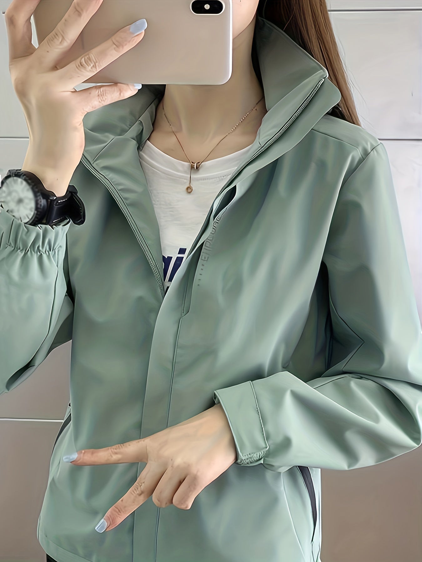 Rainproof Detachable Outdoor Jacket Zipper Pockets Hooded Jacket