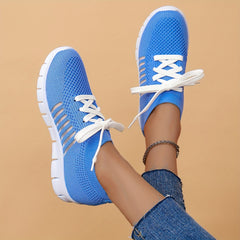 Women's Hollow Out Stripe Mesh Sneakers Soft Sole Lace-up Running Shoes