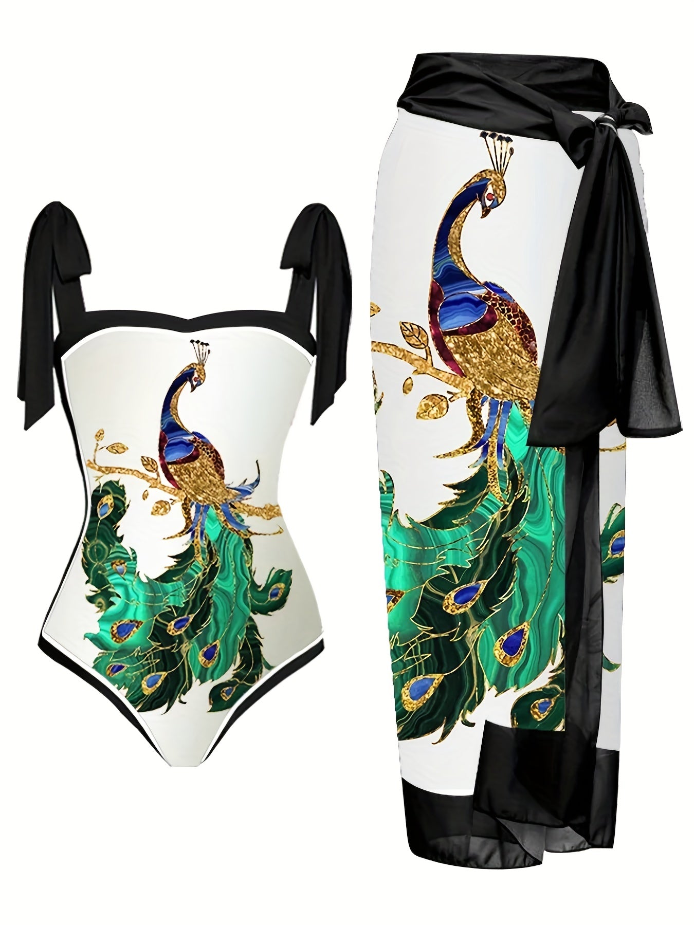 Peacock Print Swimsuit & Cover Up Set