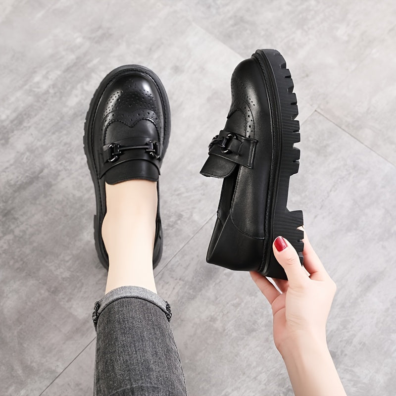 Women's Platform Loafer Shoes Slip On with Metal Buckle
