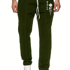 Rose Pattern Joggers Men's Casual Loose Fit Slightly Stretch Waist Drawstring