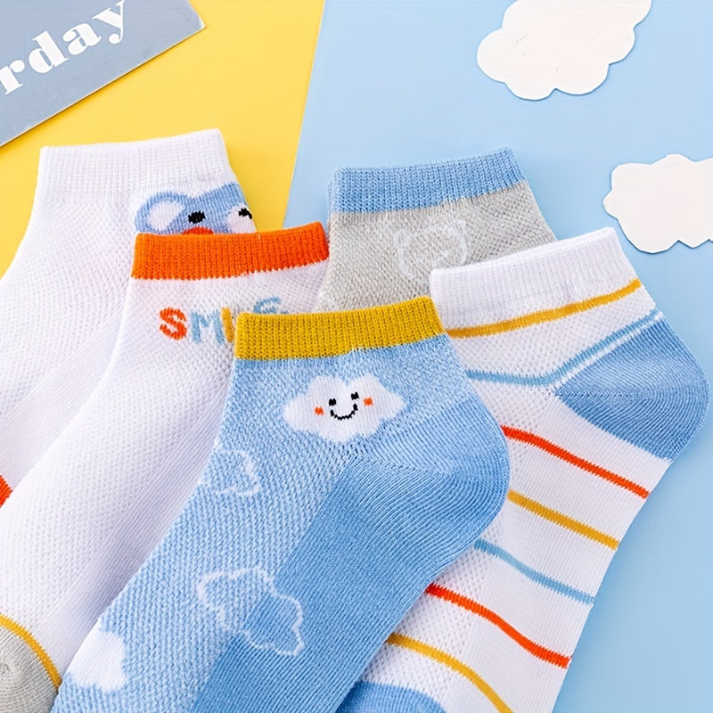 5 Pairs Boys Mesh Breathable Socks Cartoon Cloud Pattern