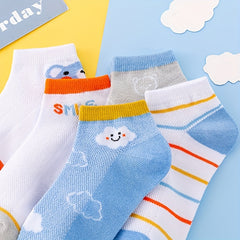 5 Pairs Boys Mesh Breathable Socks Cartoon Cloud Pattern