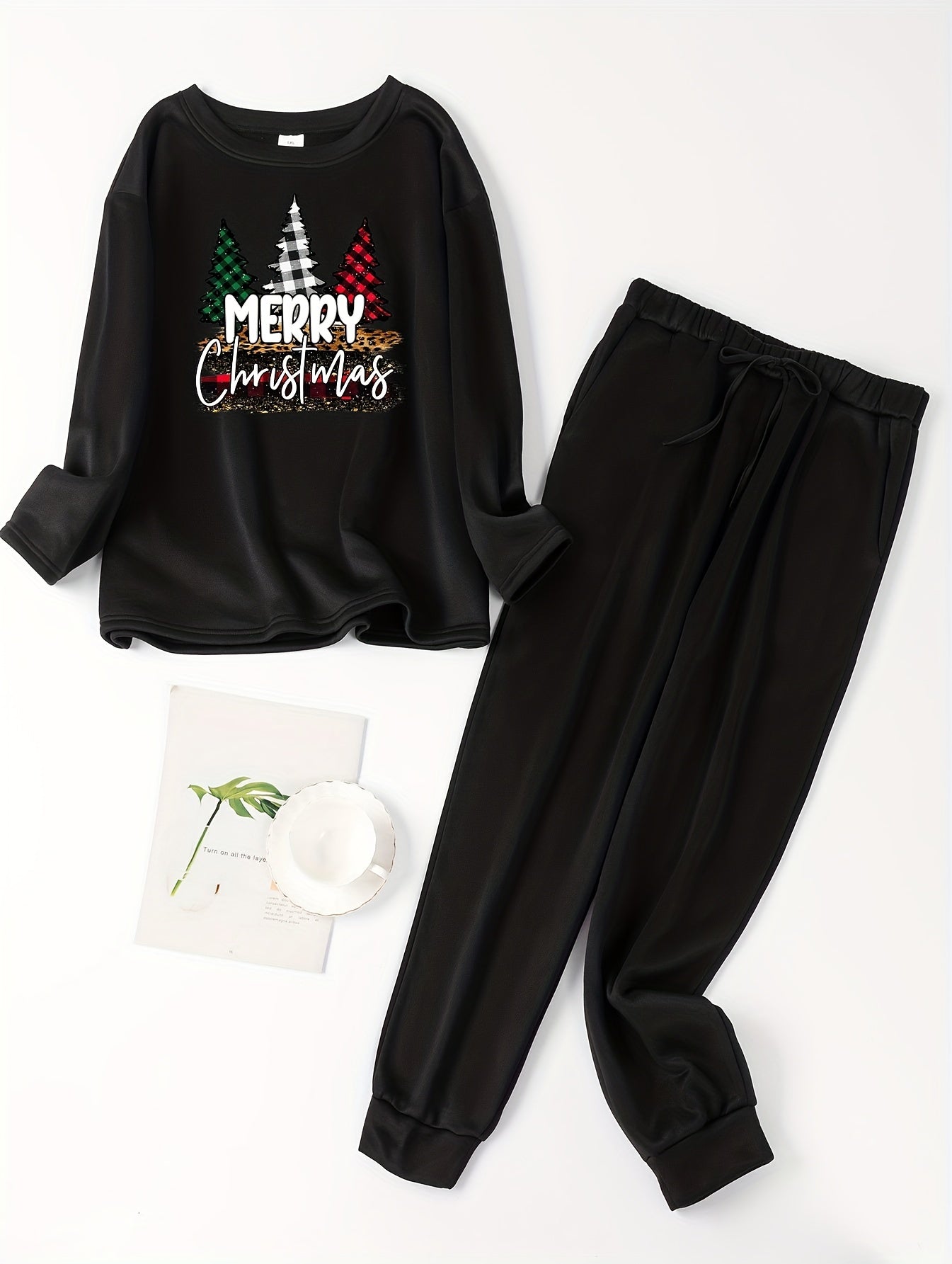 Women's Plus Size Christmas Lounge Set Fleece