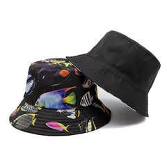 Underwater Fish Print Fisherman Hat Men's Spring Summer Double Sided