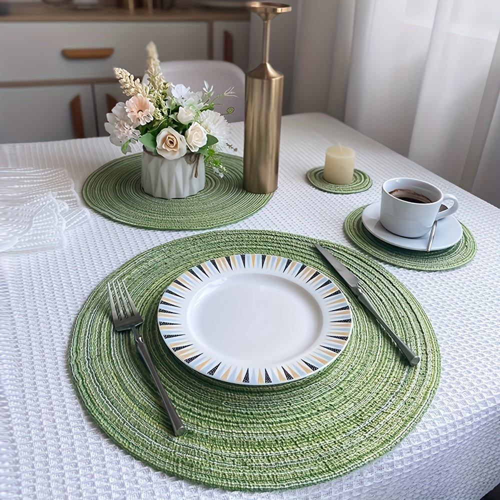 Round Braided Placemats Set Of 5 Table Mats Woven Non Slip Place Mats