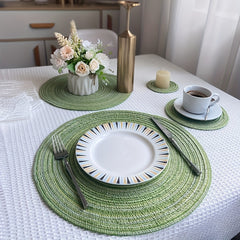Round Braided Placemats Set Of 5 Table Mats Woven Non Slip Place Mats