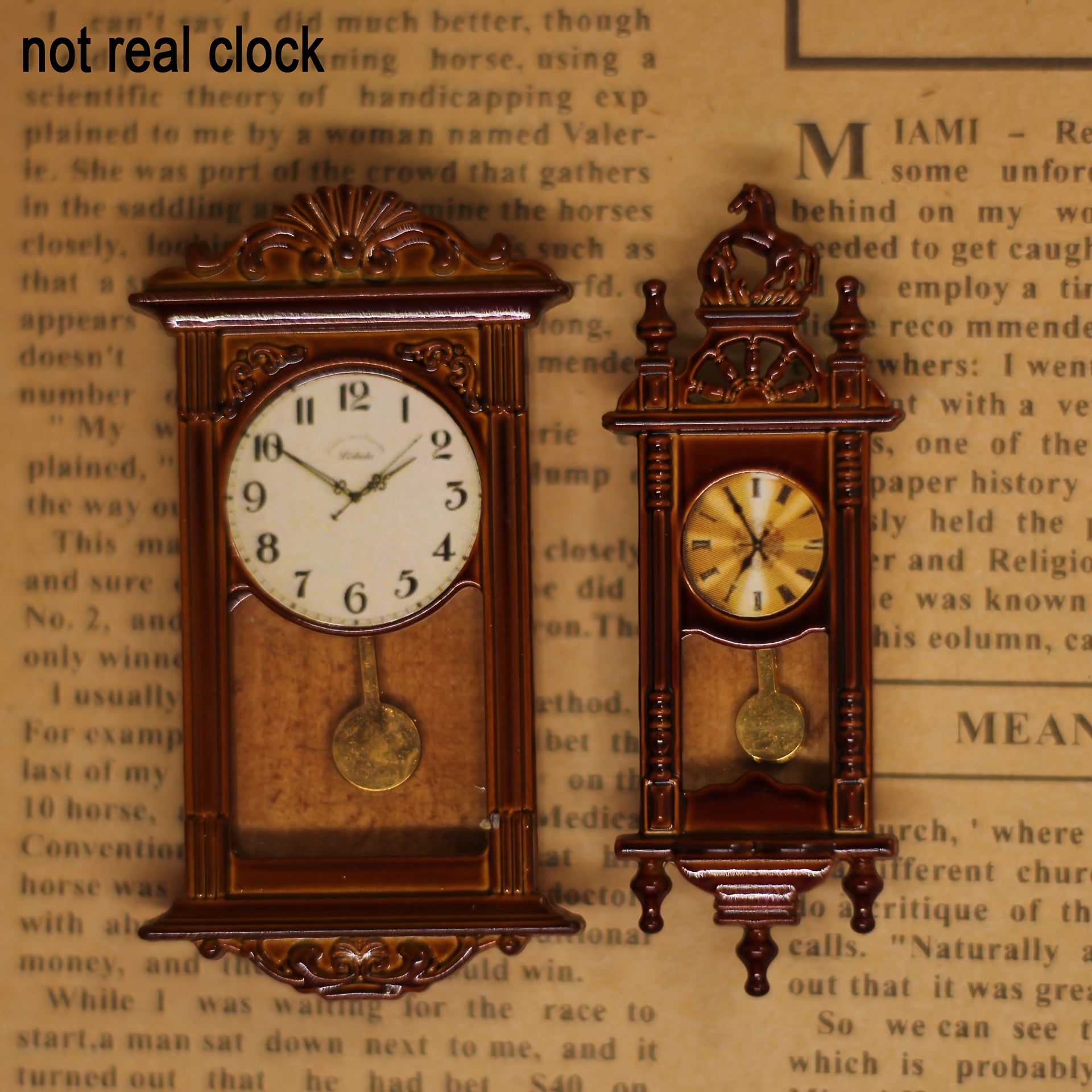 Vintage Roman Bell Pendant 1:12 Dollhouse Accessory Dark Brown Retro Clock