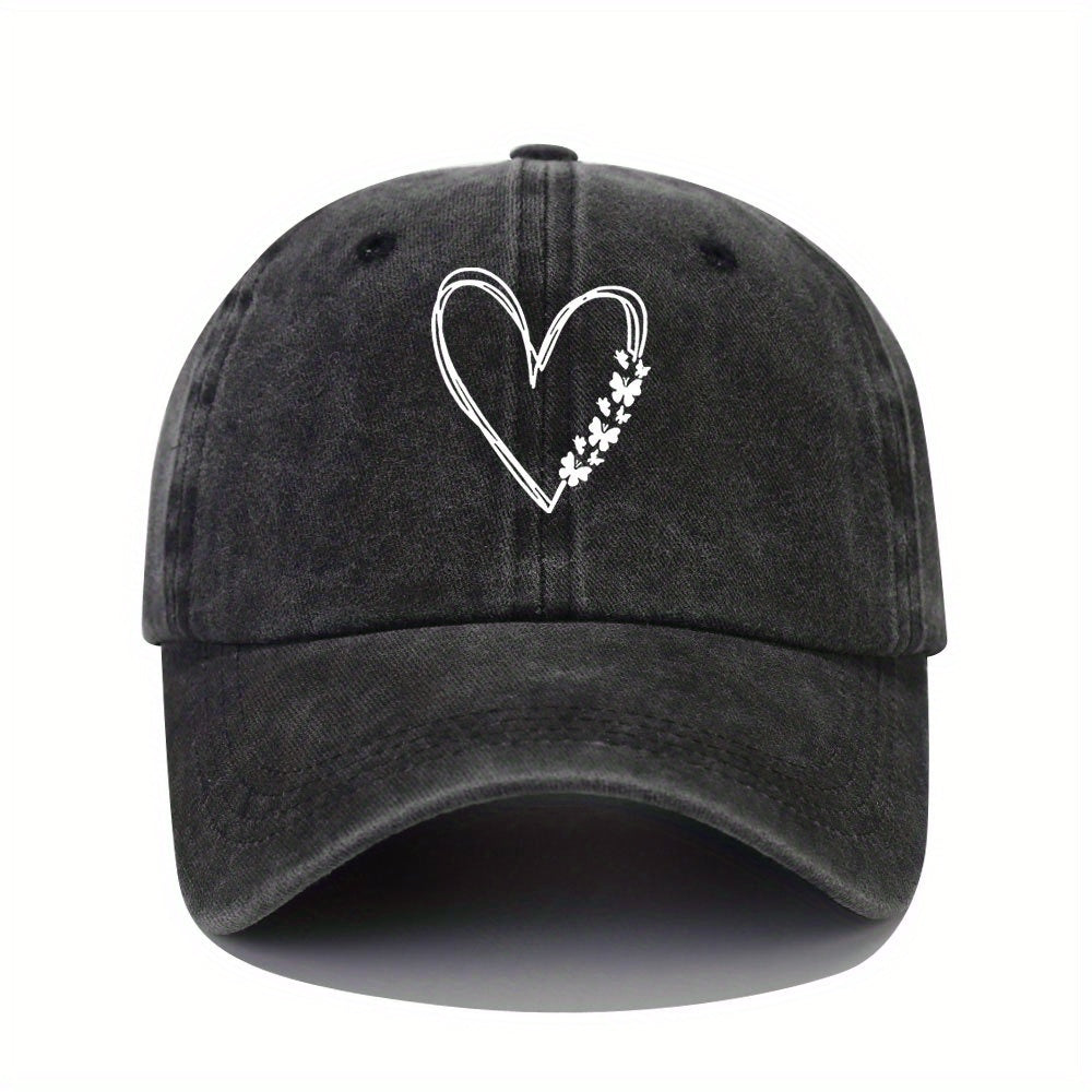 Butterfly Heart Print Baseball Cap Washed Distressed Adjustable Sports Sun Hats
