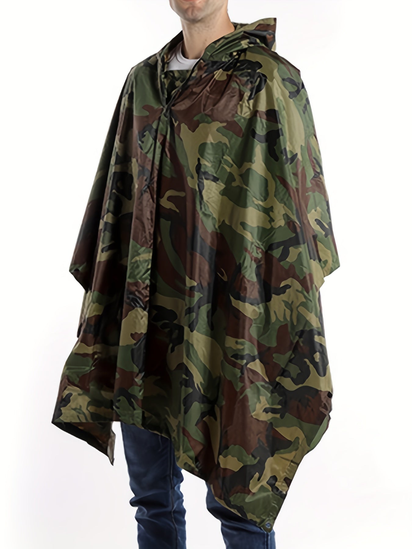 Men's Camo Rain Poncho for Hiking and Combat
