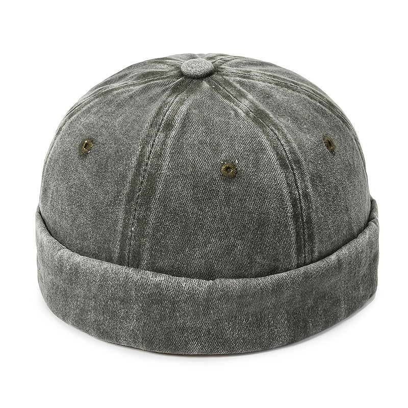 Men's Solid Washed Denim Beanie Hat