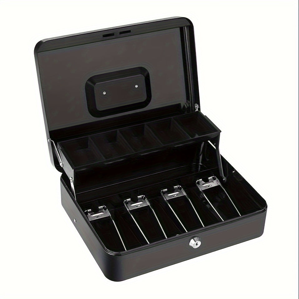 Portable Vault Cash Box with Money Tray and Lock Large Steel Money Box Pink