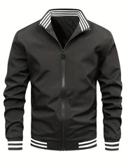 Men's Striped Zip Up Stand Collar Jacket