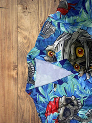 Men's Hawaiian Shirt Skull & Tropical Leaf Print - Summer Vacation Wear