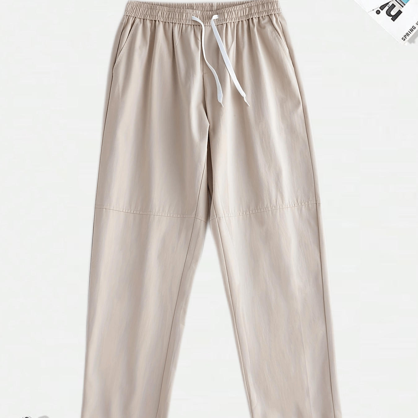 Men's Solid Cotton Pants Casual Elastic Waist Drawstring Trousers