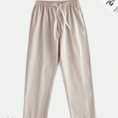 Men's Solid Cotton Pants Casual Elastic Waist Drawstring Trousers