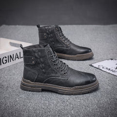 Men's Croc Print Casual Lace-up Boots w/ Buckle Decor